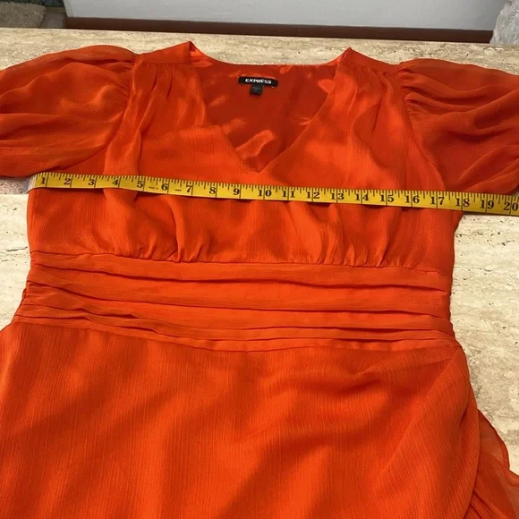 NWOT Express Orange Pull On dress, no zippers, no flaws, measurements in photos - Picture 6 of 12